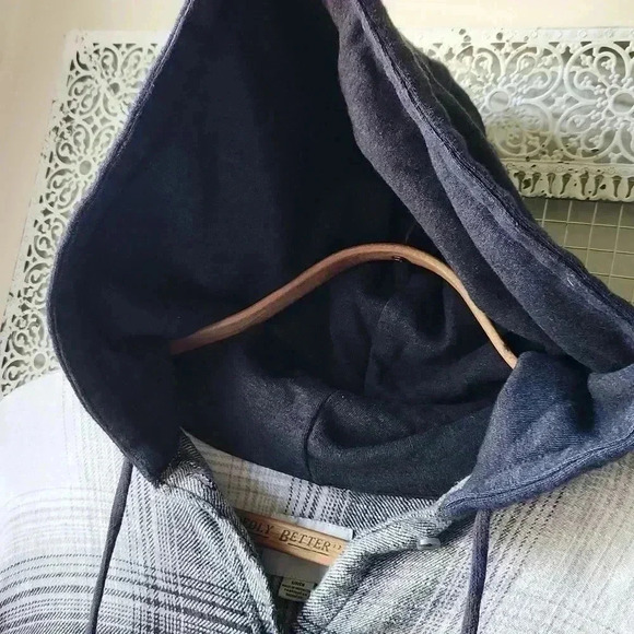 American Eagle Outfitters Hooded Button down Flannel Shirt black white - Picture 5 of 11